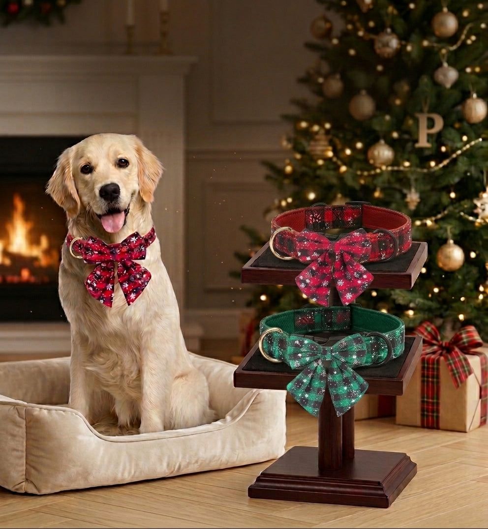 2-Pack Christmas Dog Collar & Bowtie Set – Classic Red & Green Plaid