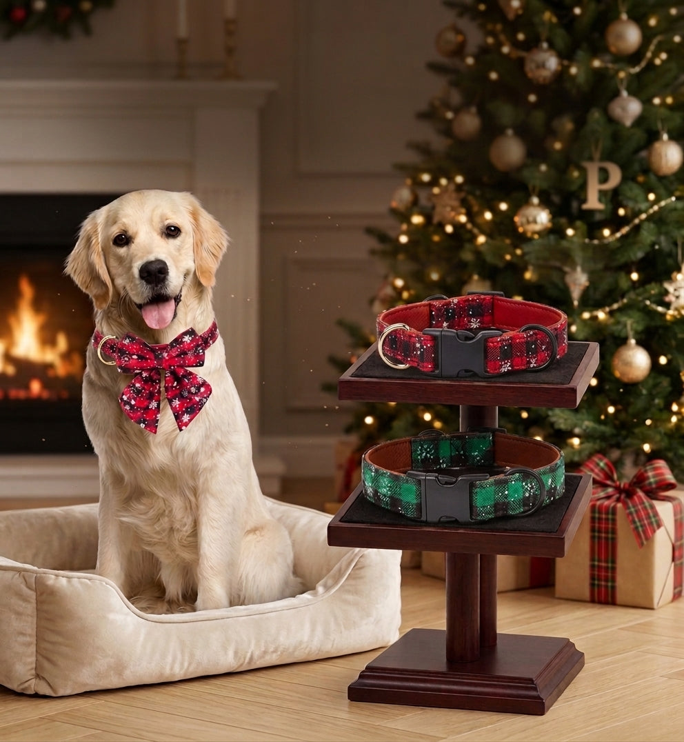 2-Pack Christmas Dog Collar & Bowtie Set – Classic Red & Green Plaid